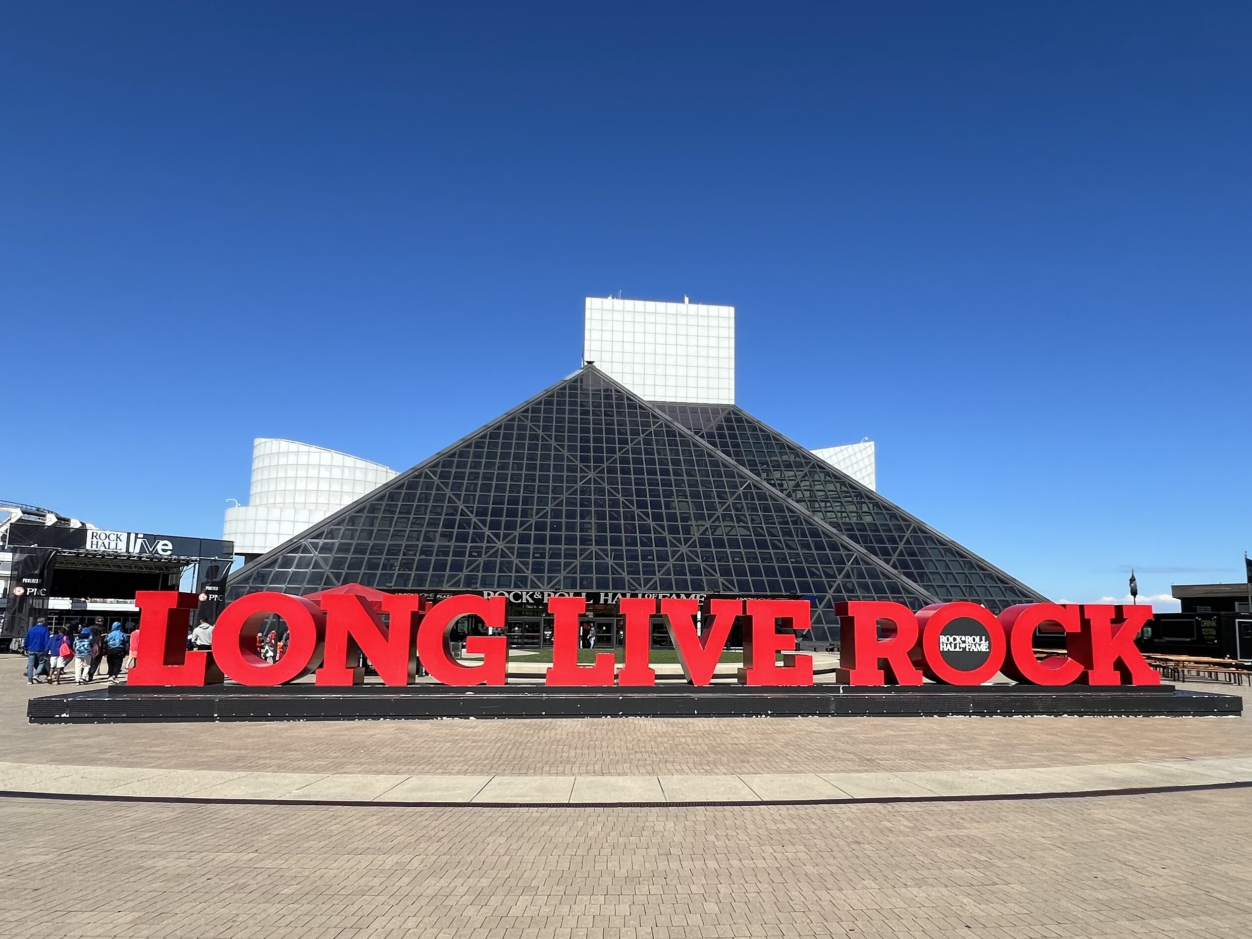 Long Live Rock sign outside the Rock and Roll Hall of Fame in Cleveland, Ohio
